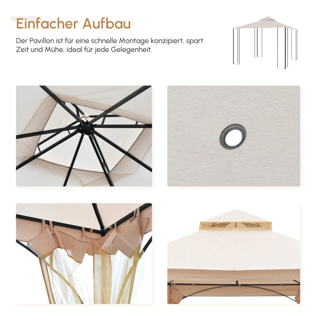 Gazebo da giardino Tenda da giardino; incluso materiale di montaggio; impermeabile; 295 cm x 295 cm x 275 cm. Beige + Nero