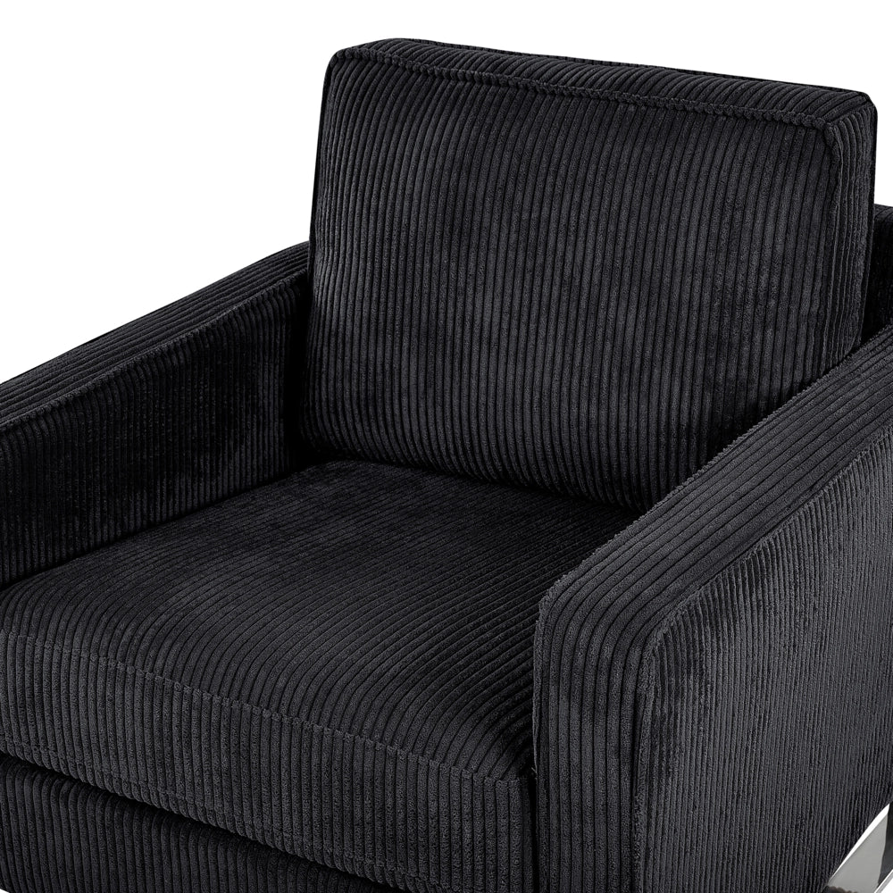 Poltrona Nero Velluto A Coste Slitta Gambe Argento Soggiorno Moderno
