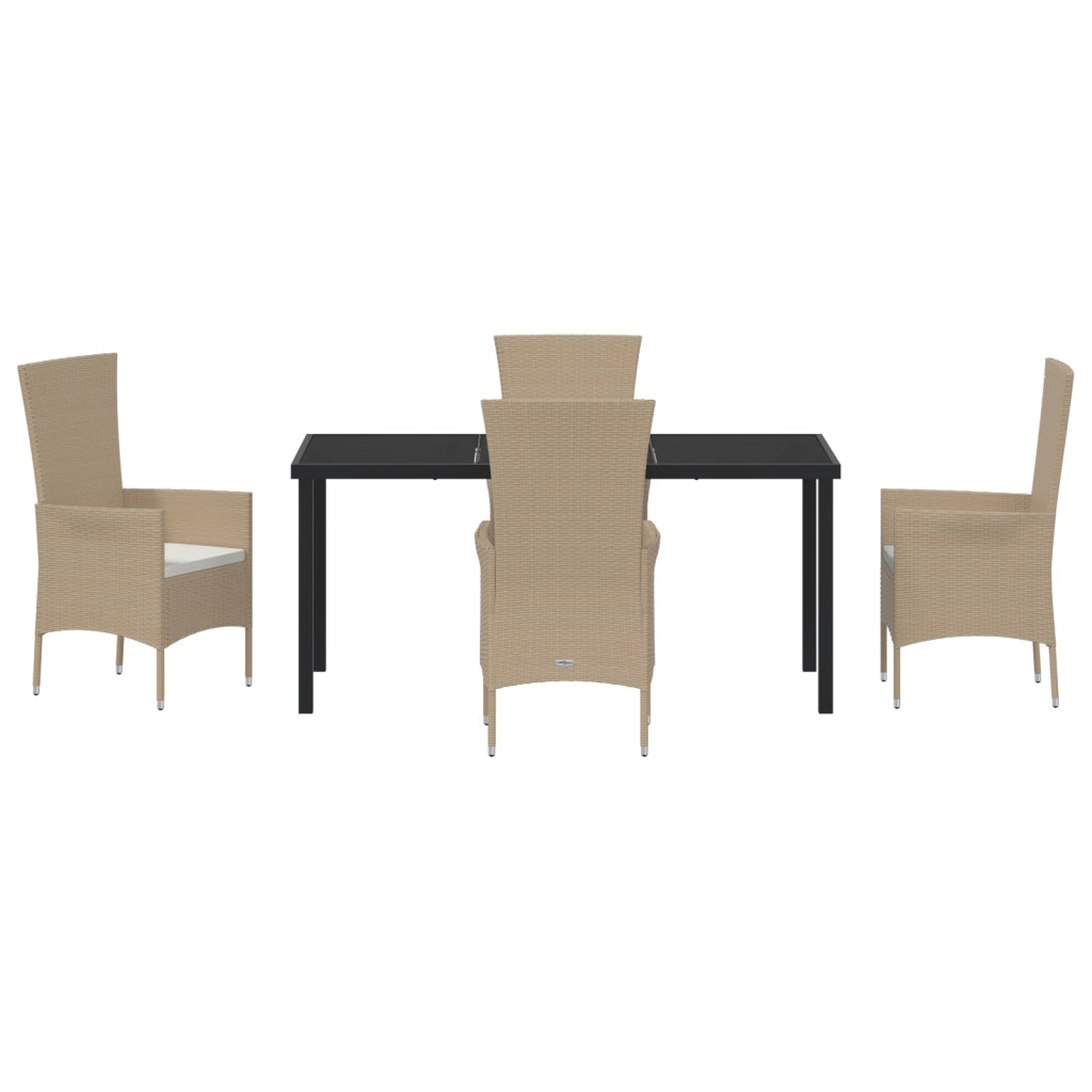 Set da pranzo da giardino 5 pezzi con cuscini in Rattan Poliester Beige