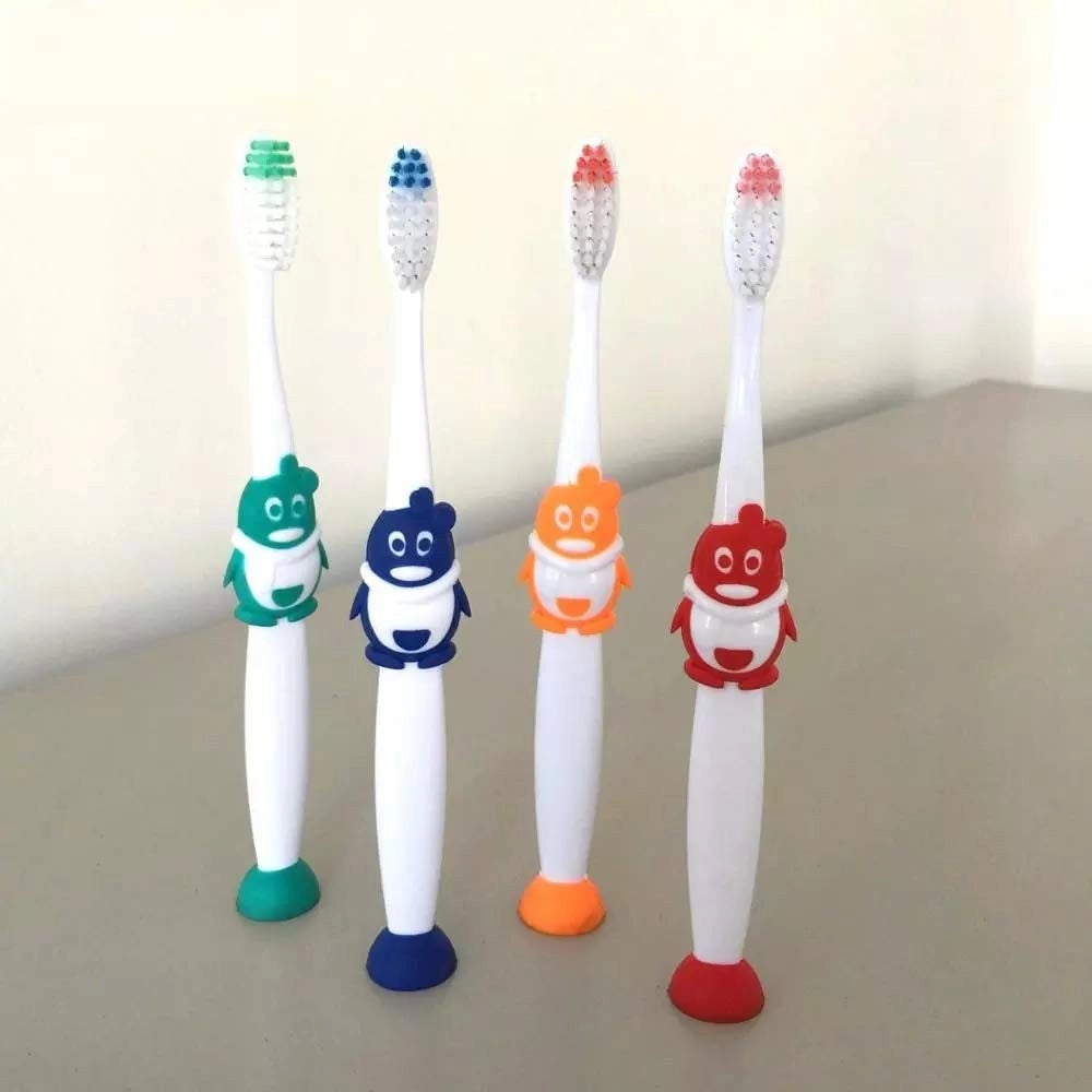 Trade Shop - Spazzolino Spazzolini Pinguino 2 Pezzi Denti Bambini Tascabile Setola Morbida -