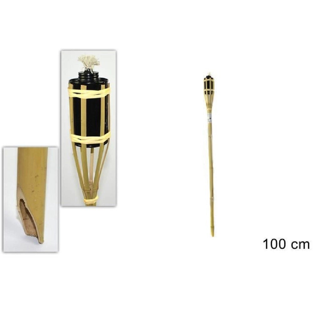 Trade Shop - Fiaccola Bambù Bamboo 100 Cm Per Esterno Giardino Luce Torcia Stoppino Ro000443 -