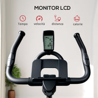Cyclette Magnetica con Volano 10 kg Sedile e Manubrio Regolabili Monitor LCD e Porta Tablet Nero