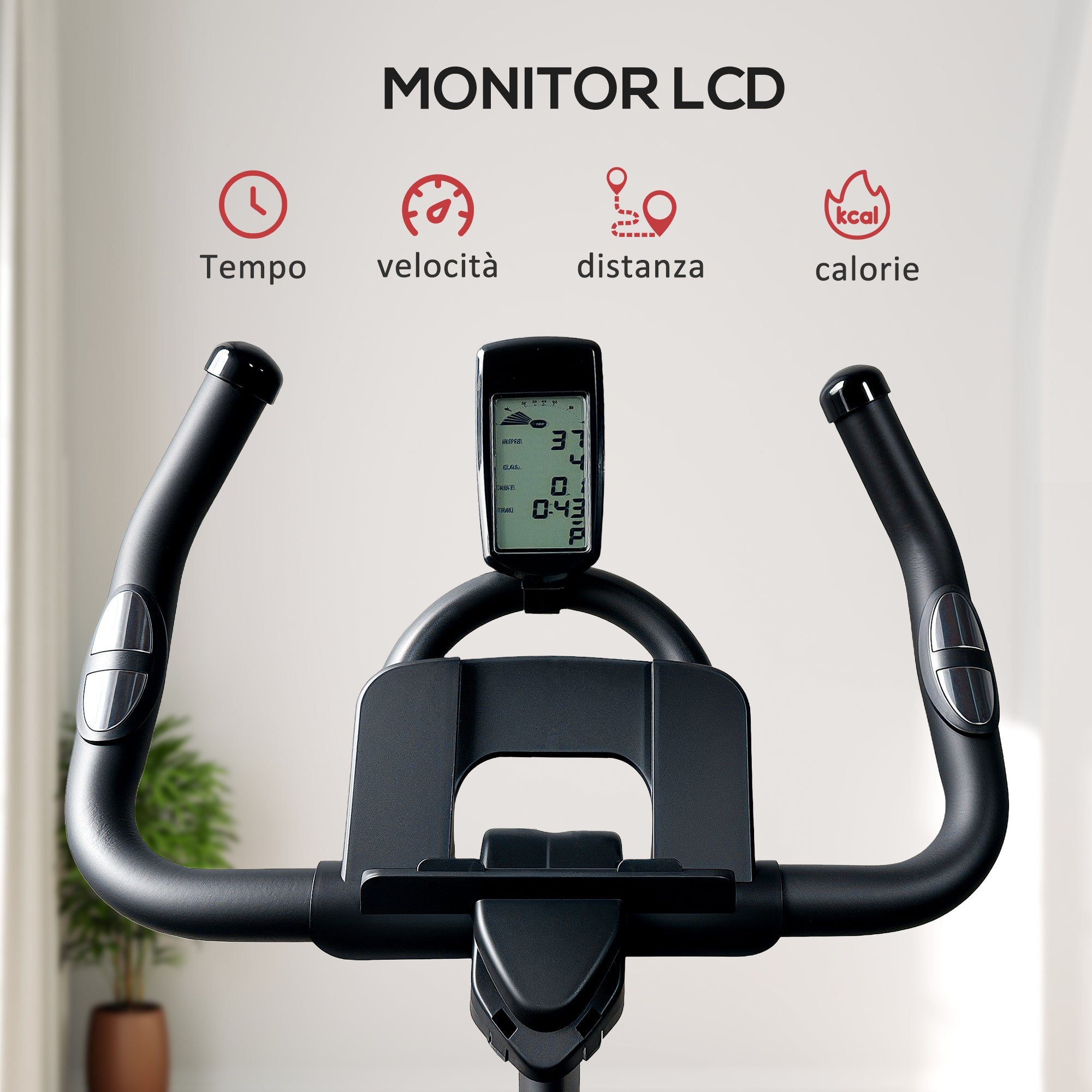 Cyclette Magnetica con Volano 10 kg Sedile e Manubrio Regolabili Monitor LCD e Porta Tablet Nero