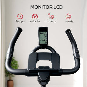 Cyclette Magnetica con Volano 10 kg Sedile e Manubrio Regolabili Monitor LCD e Porta Tablet Nero
