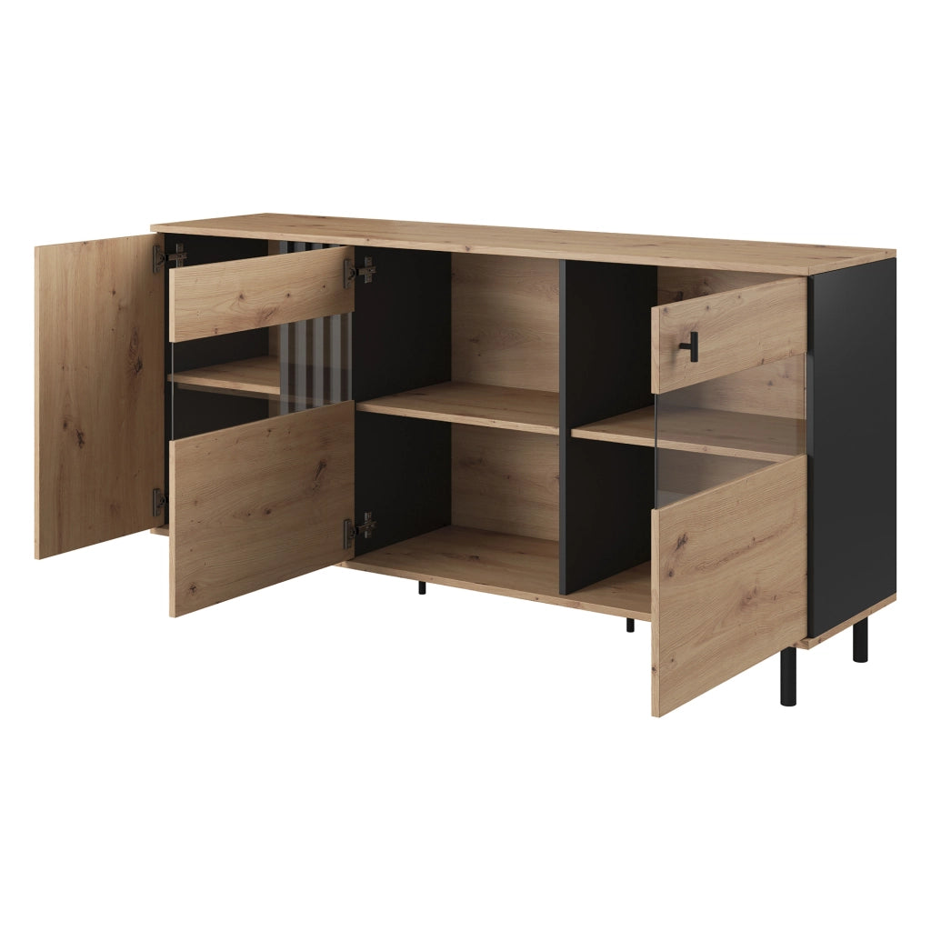 Madia Hare, Credenza 3 Ripiani, 165x40x82h cm Marrone Rovere Nodi