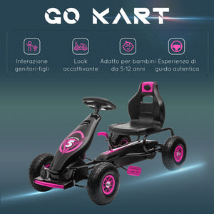 Go Kart a Pedali per Bambini 5-12 Anni 121x58x61 cm in Metallo e PP Rosa e Nero