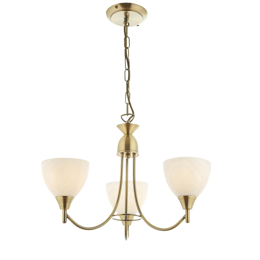 Lampadario classico ottone anticato opale 3xE14 Alton Endon
