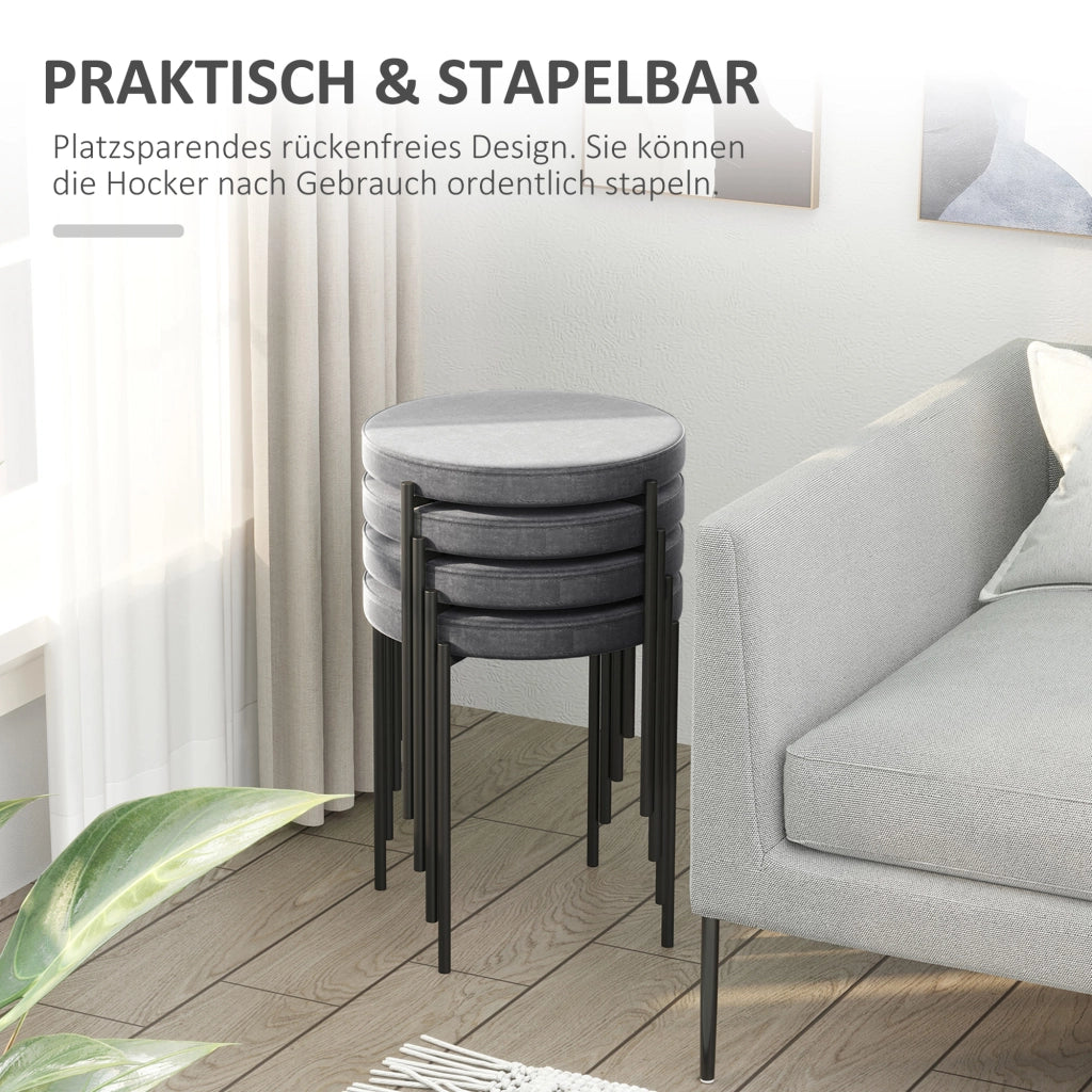 Sgabello da pranzo set 4 pezzi ¨C Xylo ¨C metallo velluto grigio impilabile cucina soggiorno