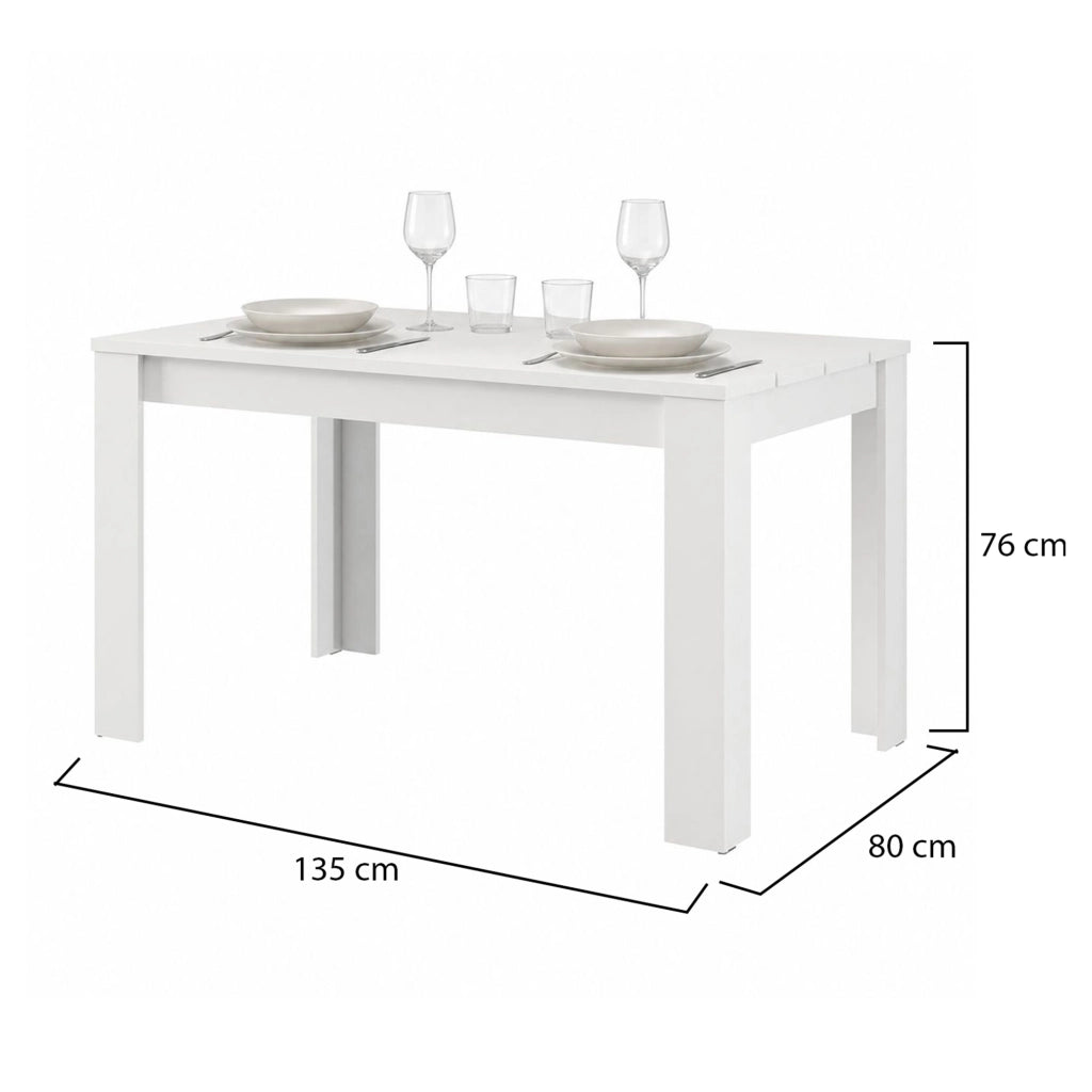 Sort, Tavolo Fisso 6 Posti, 135x80x76h cm Bianco Opaco