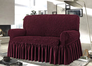Copridivano Elasticizzato Arricciato Con Volants Tinta Unita Luxory Bordeaux - 3 Posti - Bordeaux