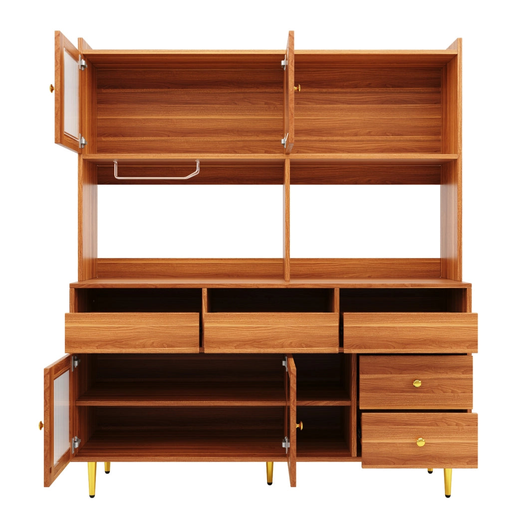 Credenza alta 145x39x171 cm con porta in vetro e portabottiglie in MDF marrone noce