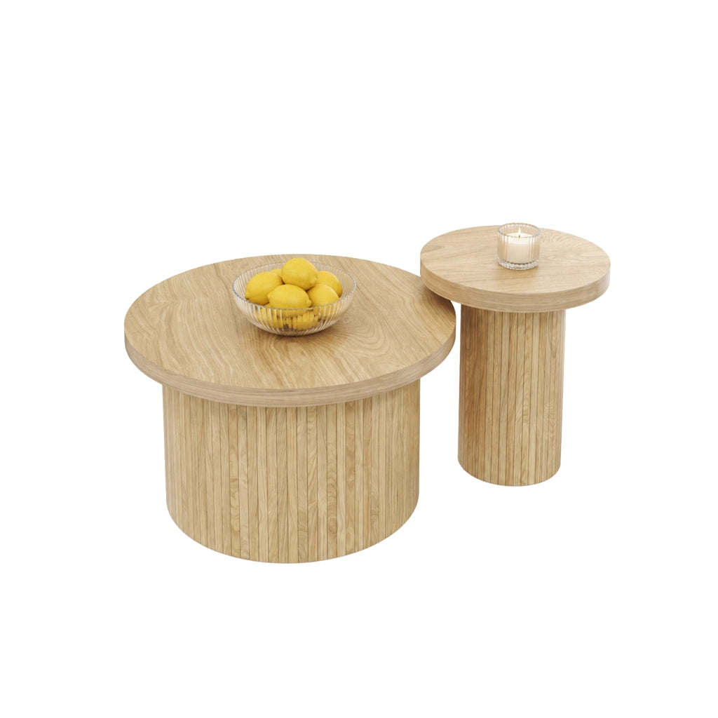 TAVOLINO DA SALOTTO Set da 2 pezzi rotondi 66/40 cm MDF colore naturale
