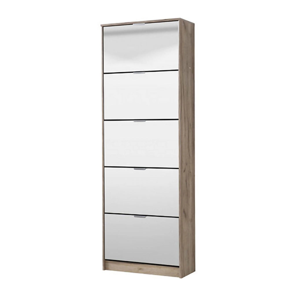 Mobile Portascarpe Dentro, Scarpiera 10 Ripiani, 67x28x191.5h cm Marrone Rovere Grigio