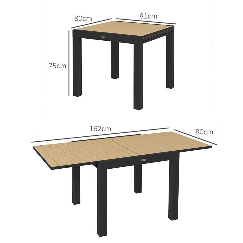 TAVOLO DA GIARDINO ALLUNGABILE PER 4-6 PERSONE CON PIANO A DOGHE, IN ALLUMINIO, 81/162X80X75 CM, GIALLO