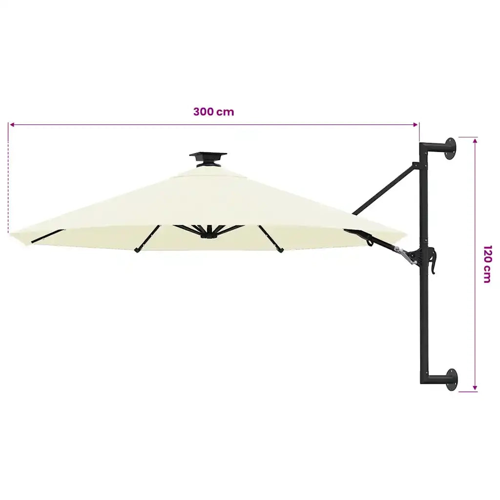 Ombrello | Parasolne da Giardino a Parete con LED 300 cm Sabbia