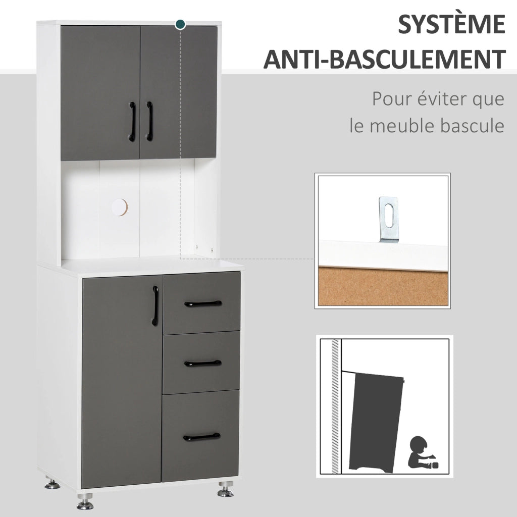 Armadio da cucina con 3 cassetti e ripiano ¨C zephmum ¨C grigio e bianco 60x40x160 cm