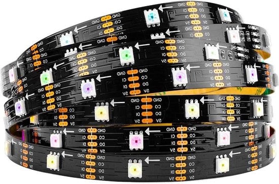 Strisce LED indirizzabili individualmente - 165ft - 5m - 30 pixel - 150 led - IP30 - non impermeabile - scheda PCB nera - DATA e CLOCK separati - alimentazione DC5V - colore completo