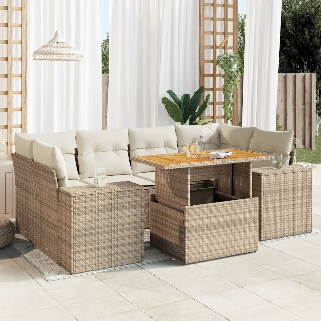 Set Divani da Giardino 7 pz con Cuscini Beige in Polyrattan 3327341