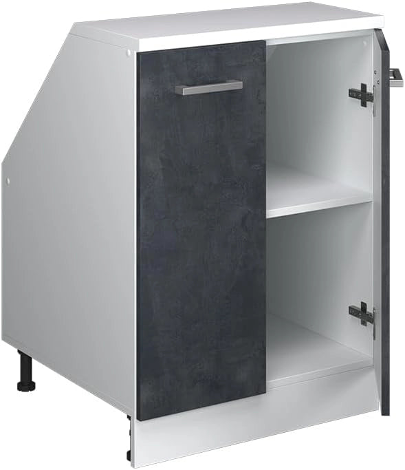 Mobile sottotetto Rion, Calcestruzzo nero, 60 x 81.6 cm con 2 porte, carcassa 60 cm profondità, adatto per il salvaspazio sotto tetti spioventi
