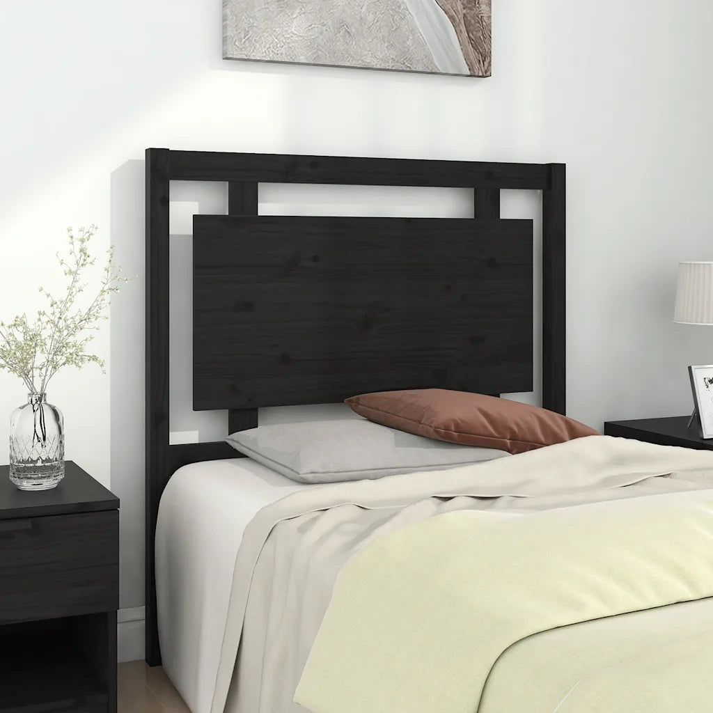 Testiera | Testata per Letto Nera 95,5x4x100 cm in Legno Massello di Pino