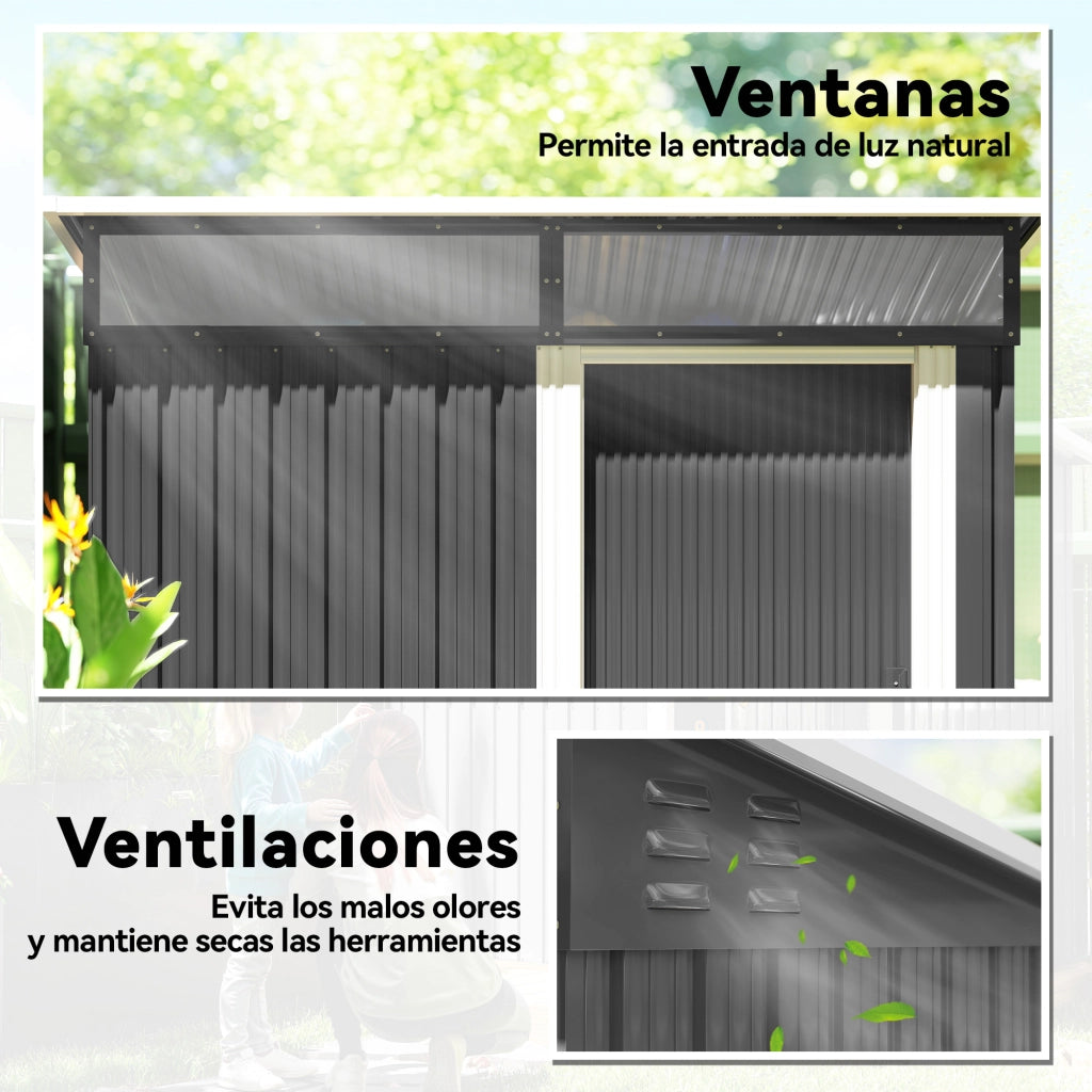 Casetta da Giardino in Metallo con Porta Scorrevole ¨C Xylo ¨C Grigio 195x122x159cm