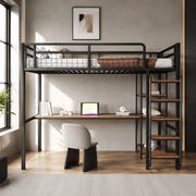 DESMIU Letto a soppalco 90 × 200 cm 1 posto con scrivania, scaffali e scala di sicurezza, senza materasso, nero