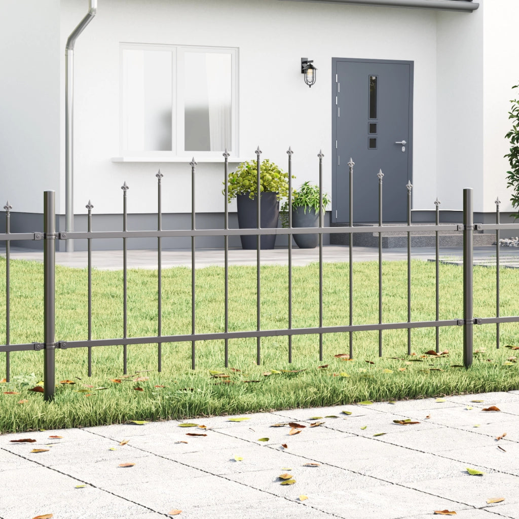 Recinzione da Giardino  con Parte Superiore Rotonda Grigia 8,5x0,75 m in Acciaio