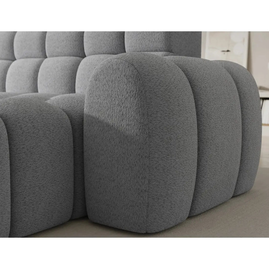 Divano ad angolo trasformabile BULLA 3 posti grigio – tessuto bouclé con estensione del sedile elettrica
