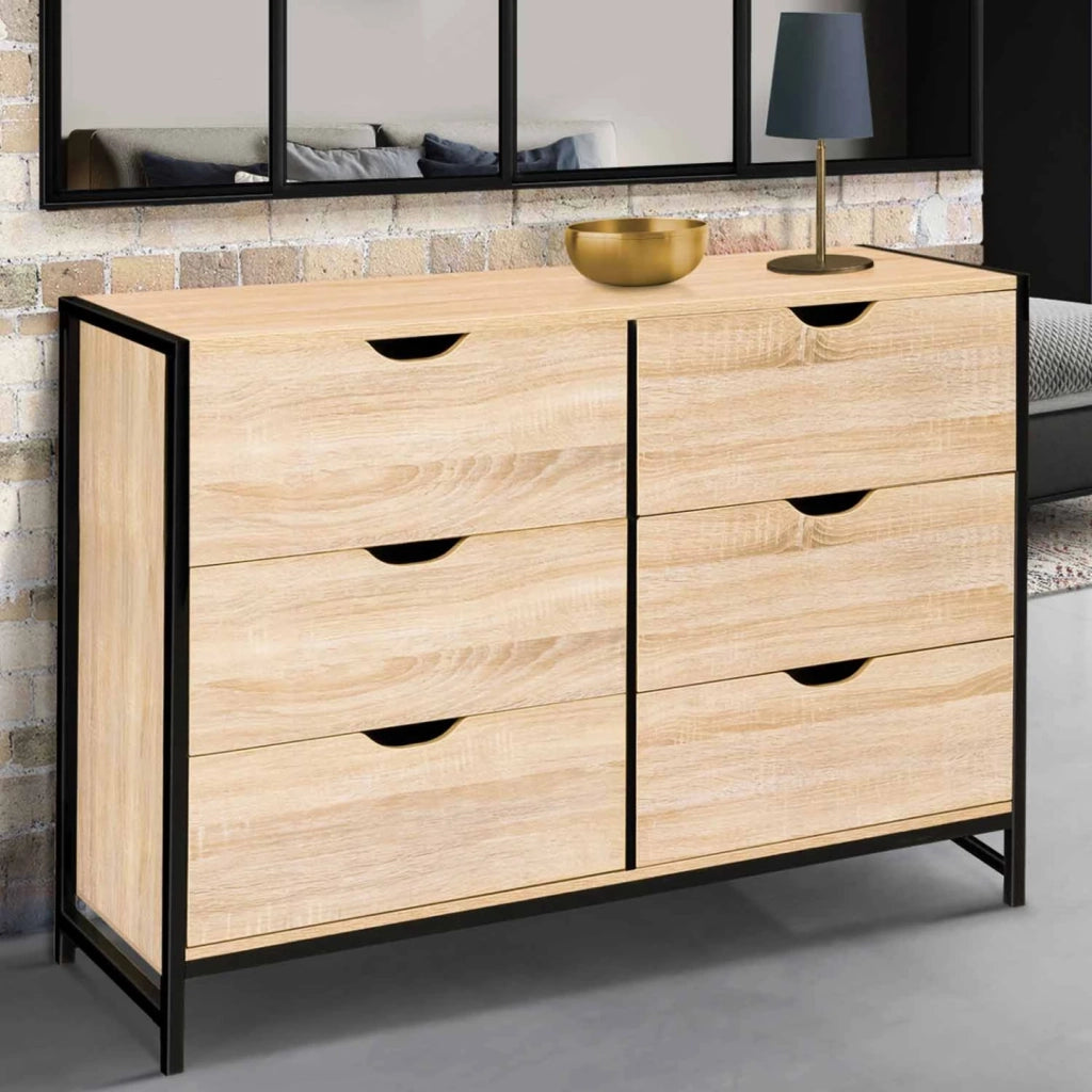 IDMarket - DETROIT Cassettone a 6 cassetti da 115 cm design industriale