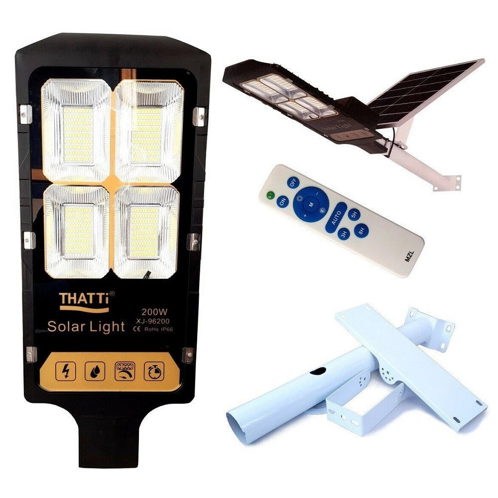 Trade Shop - Lampione Stradale Led 200 Watt Pannello Solare Con Staffa Telecomando Xj-96200 -