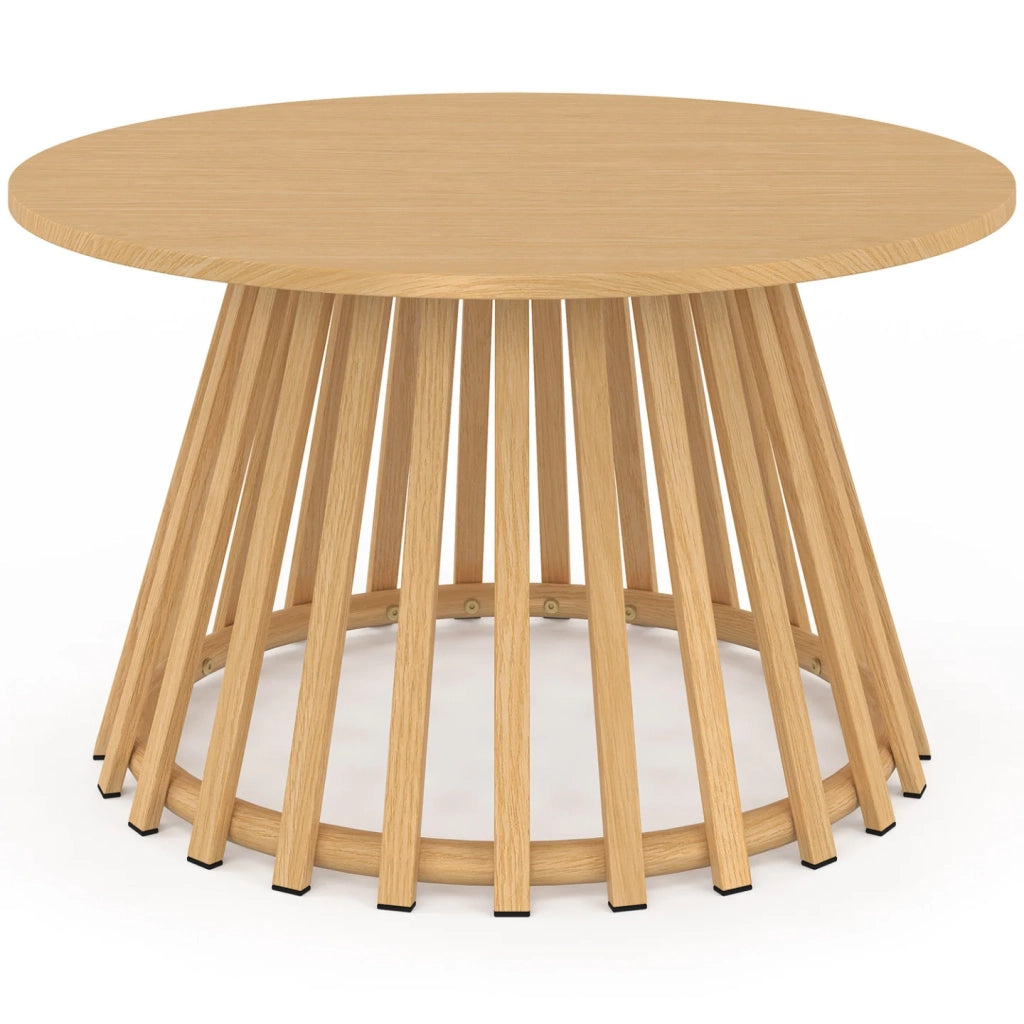 IDMarket - Tavolino da giardino rotondo SOLAL da 70 cm con base a doghe in metallo effetto legno