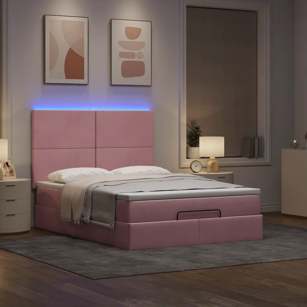Struttura Letto Pouf con Materassi Rosa 140x190 cm in Velluto 3314251