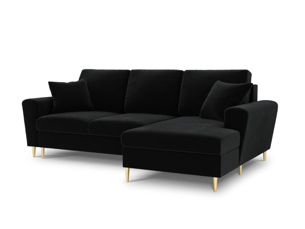 Cosmopolitan Design - Divano convertibile angolare destro con contenitore "Kyoto" 4 posti in velluto nero 