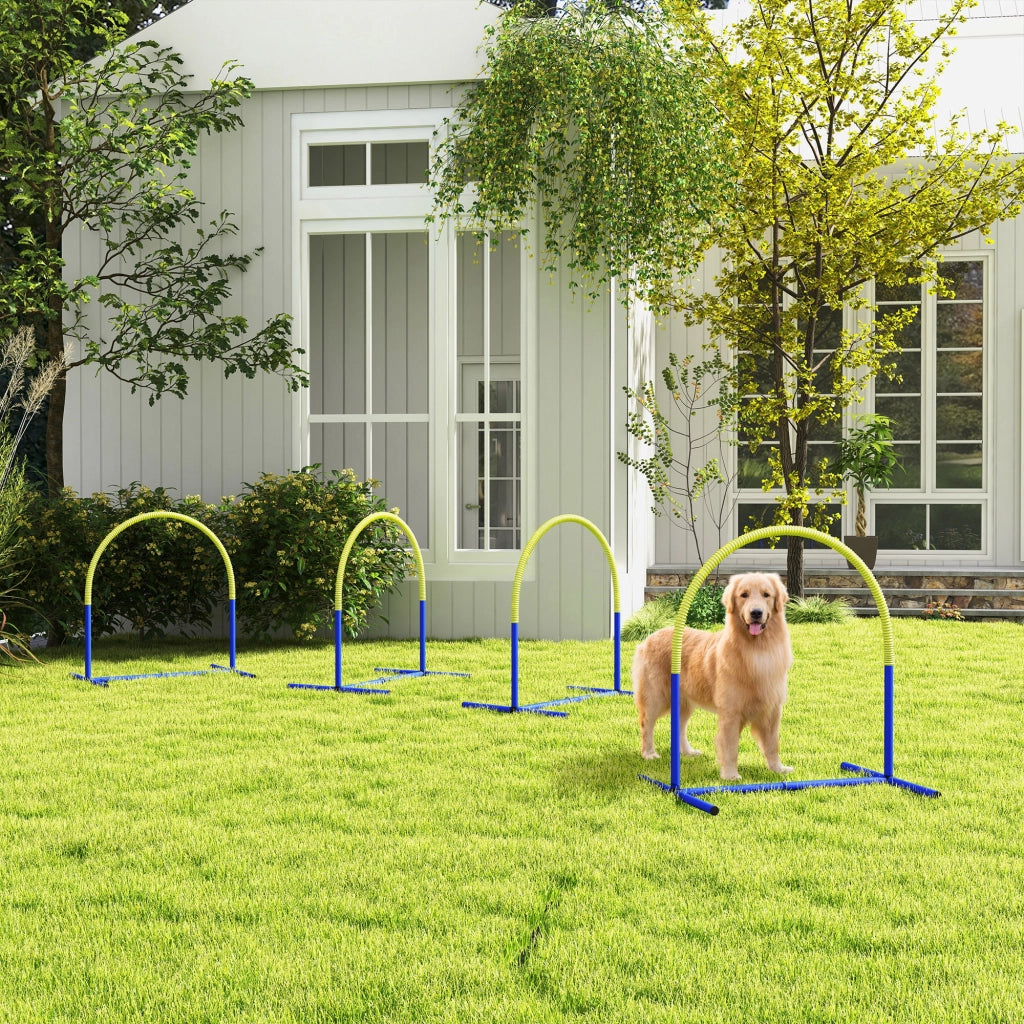 Set Agility Dog con 4 Archi Componibili e Borsa da Trasporto, 88x64x95 cm, Blu e Giallo