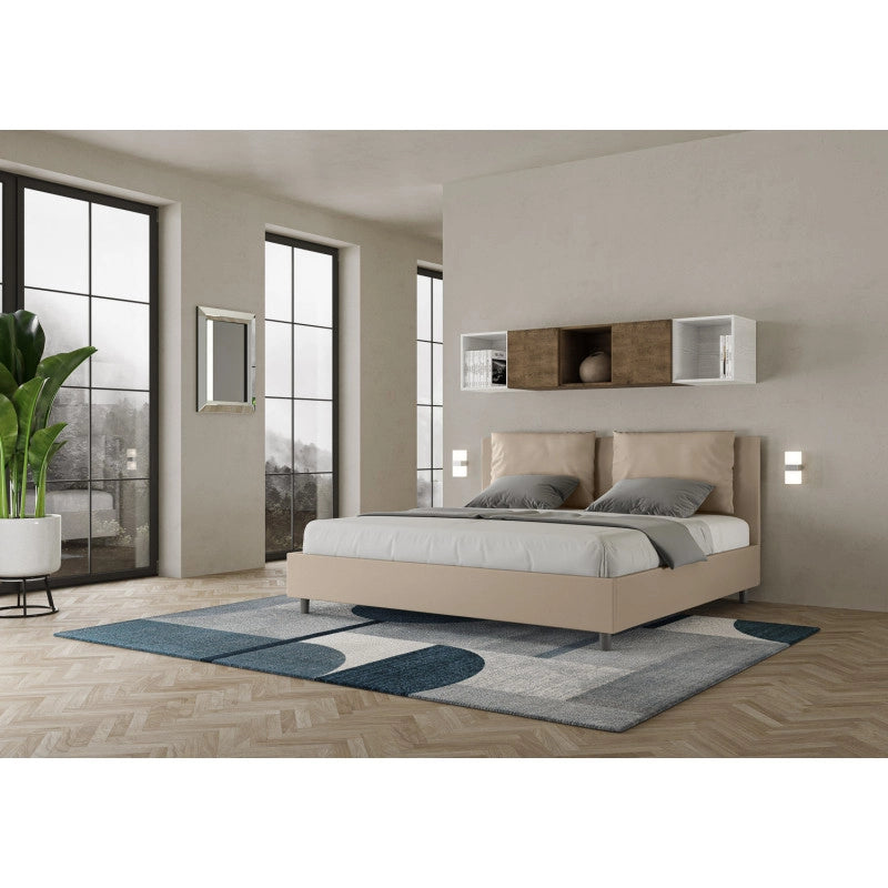 Letto imbottito Matrimoniale 200x200 cm Antea - Similpelle,Tortora,Con rete