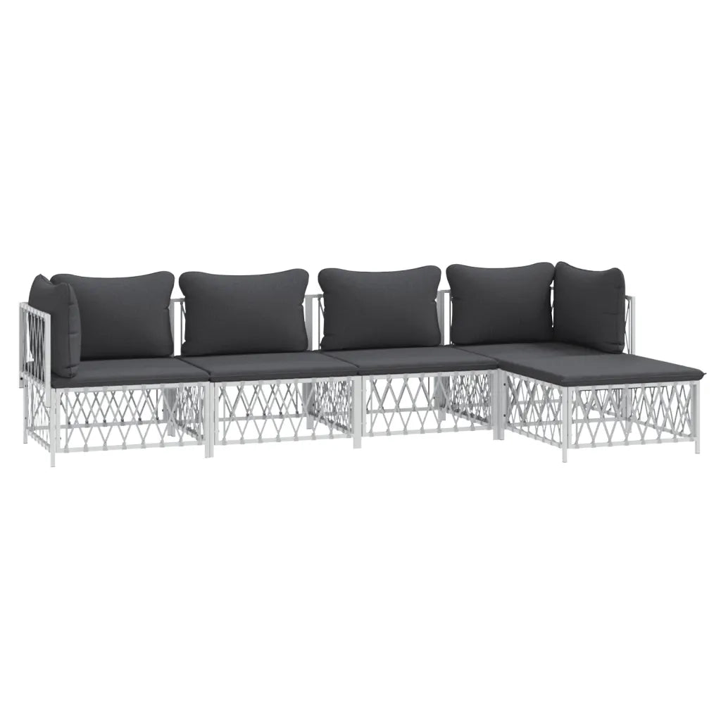 Set Salotto da Giardino 5 pz con Cuscini in Acciaio Bianco 3186864