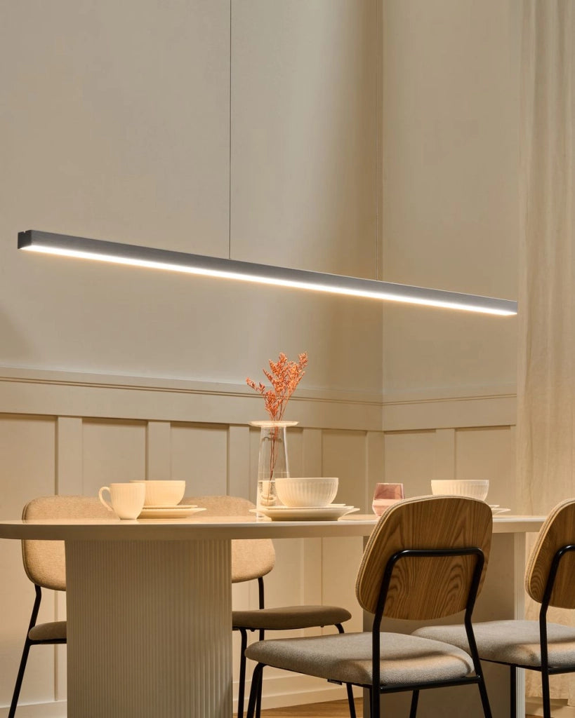 Lampada a sospensione lineare a LED in metallo argento 180 cm stile industriale forma minimalista
