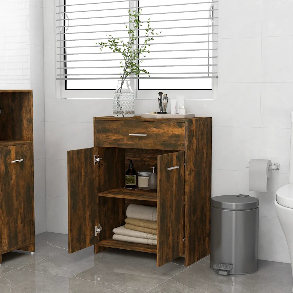 Armadietto Bagno | Armadio da bagno Rovere Fumo 60x33x80 cm Legno tecnico