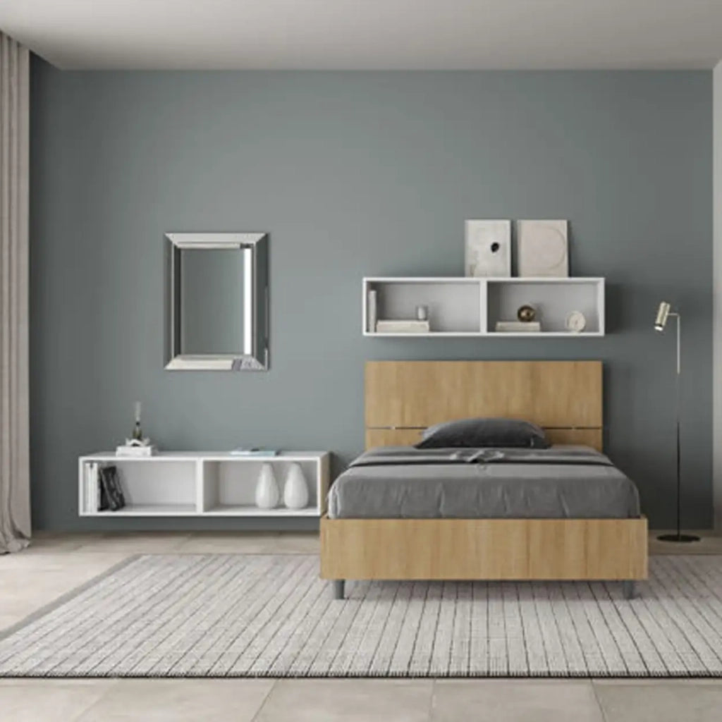 Letto una piazza e mezza contenitore 120x190 testata inclinata quercia Demas