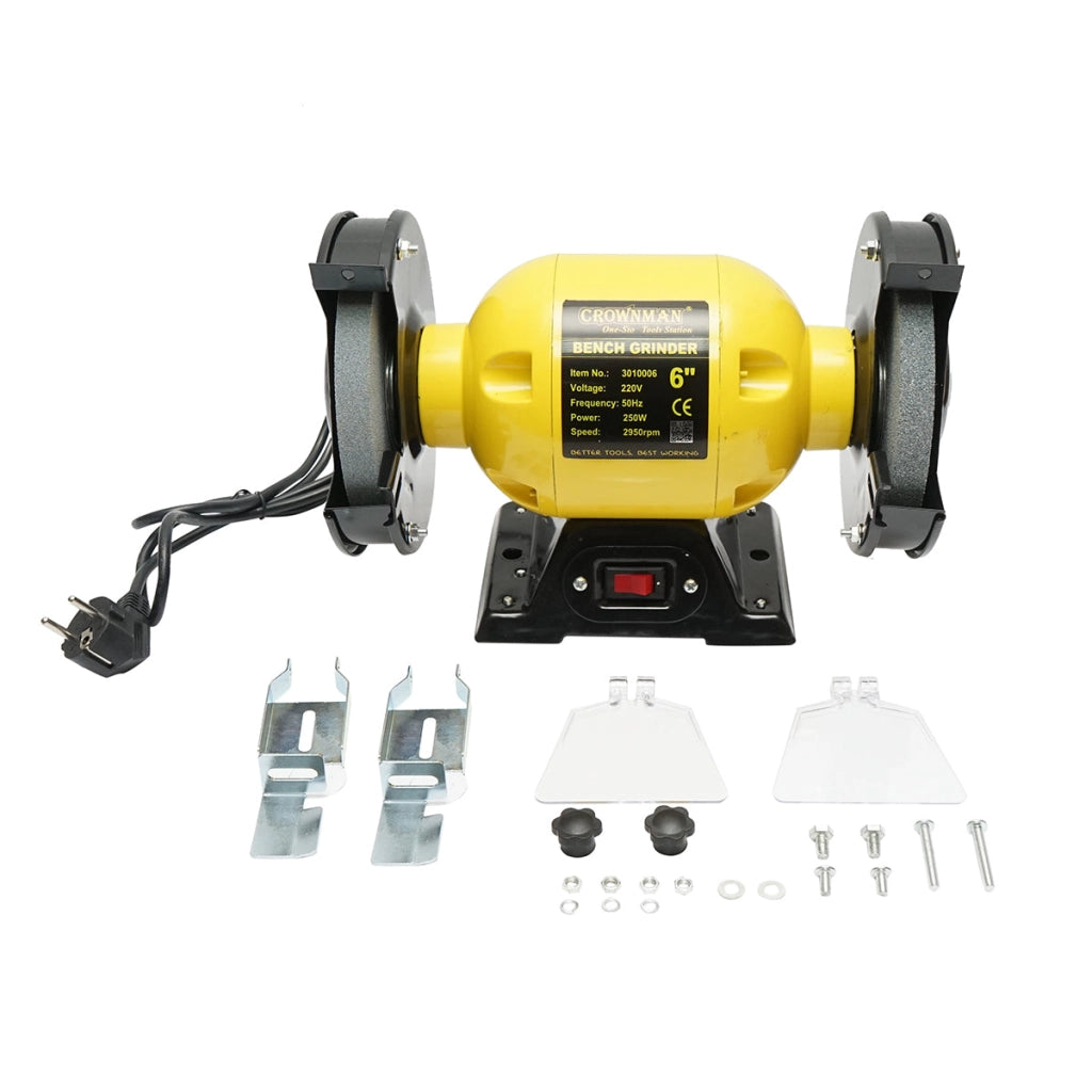 Smerigliatrice da banco 250W, disco abrasivo 220V 150x16x12,7mm, velocità di rotazione 2950rpm Crownman