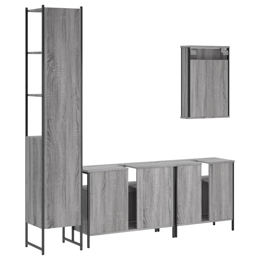 Set Mobili da Bagno | Armadio da bagno 4 pz Grigio Sonoma in Legno Multistrato