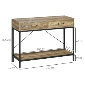 TAVOLO CONSOLLE INDUSTRIALE 100x35x76,5 cm Legno Marrone Nero