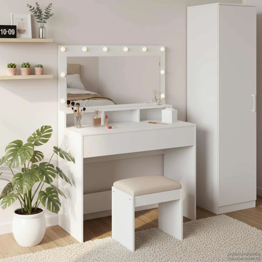 Tavolo da Trucco Bianco 100 x 41 x 135 cm Legno ingegnerizzato 865100