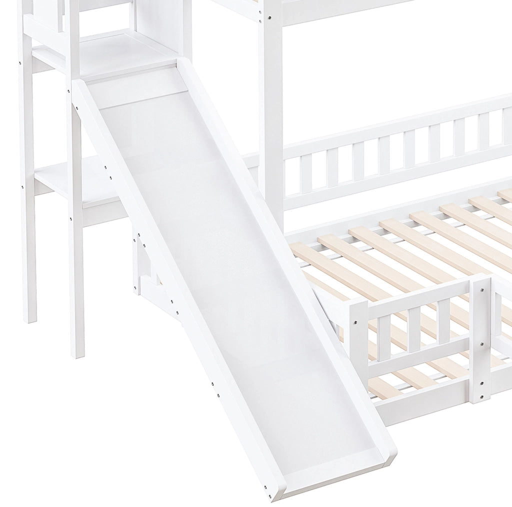 LETTO A CASTELLO 140x200 cm Bianco con scivolo e mensole