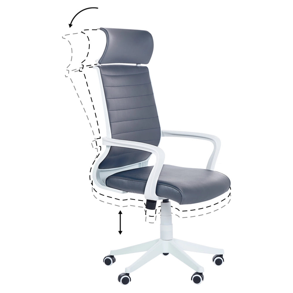 Sedia da Ufficio in Ecopelle Grigia e Bianca Girevole Alzata a Gas Regolabile in Altezza con Ruote Ergonomica Moderna