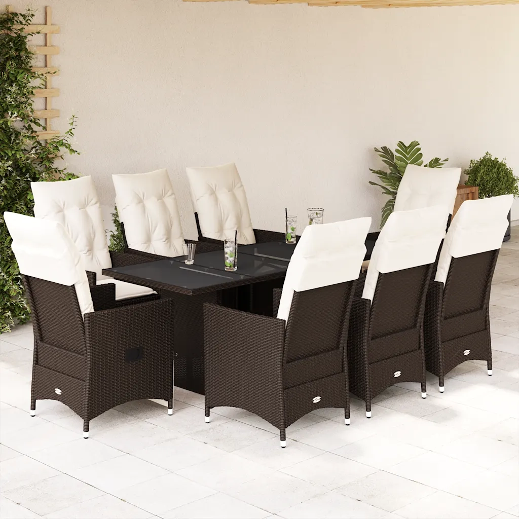 vidaXL Set da Pranzo da Giardino 9pz con Cuscini Marrone in Polyrattan