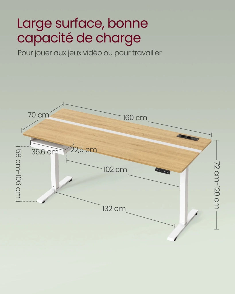 Scrivania regolabile elettricamente in altezza scrivania sit-stand superficie 60 x 120 cm regolabile in continuo 4 funzioni di memoria dell'altezza marrone rustico e nero 12_0004592