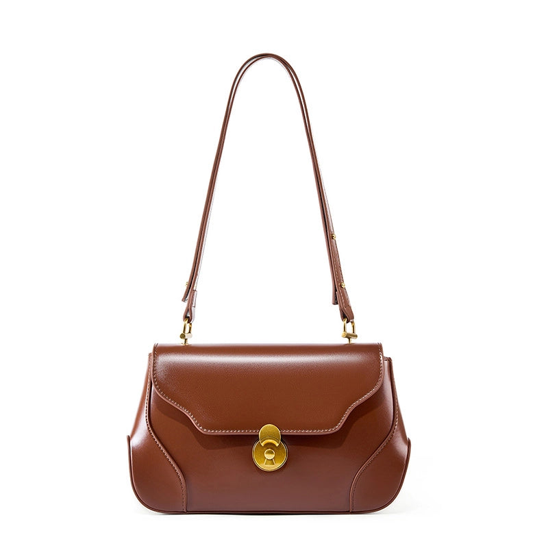 Borsa a tracolla da donna in vera pelle, marrone.