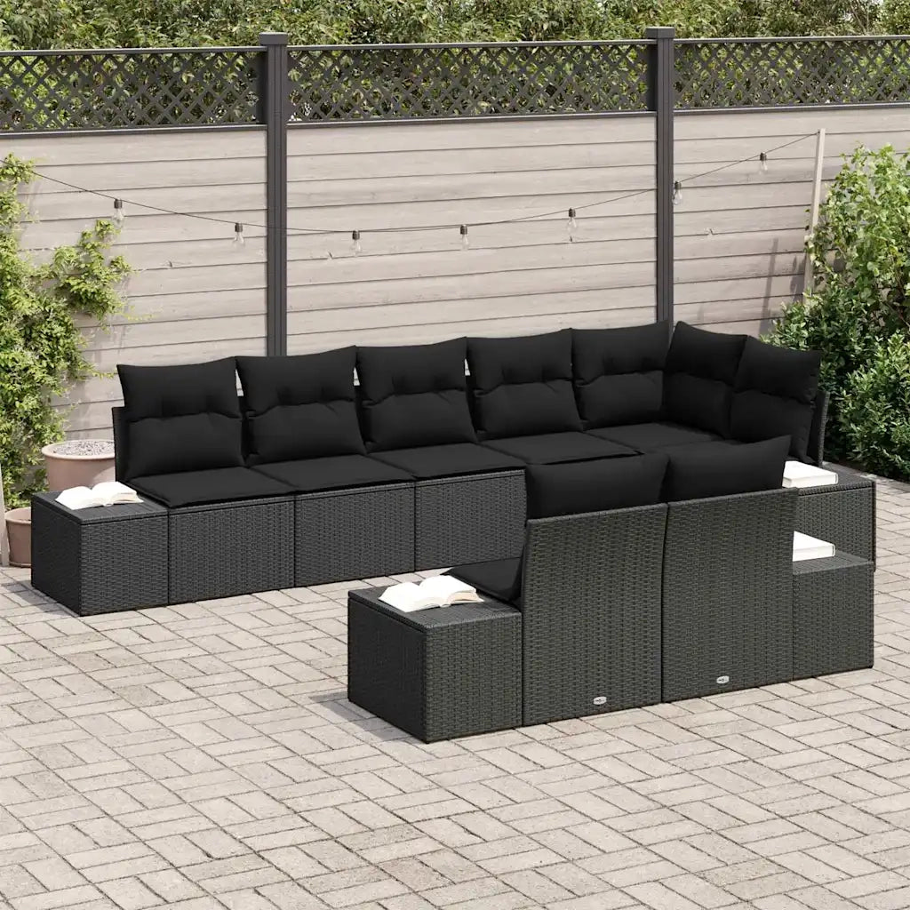 Set Divano da Giardino con archiviazione 8 pcs Nero Poly Rattan 3355782