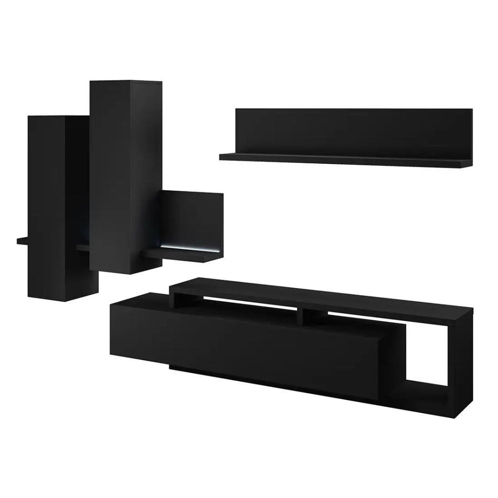 Set di mobili da soggiorno con LED collezione BERGAMO. Colore nero super opaco.